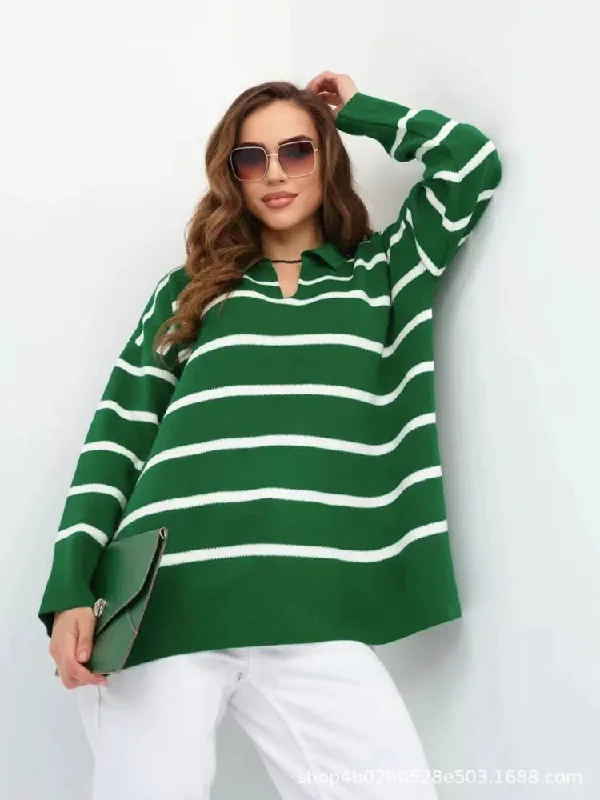 Color Block Loose Polo Fashion Casual Street Autumn Winter Sweater