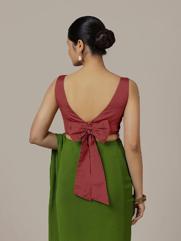 Sherry x Rozaana | Auburn Red Saree Blouse w/ Back Bow and FlexiFit™