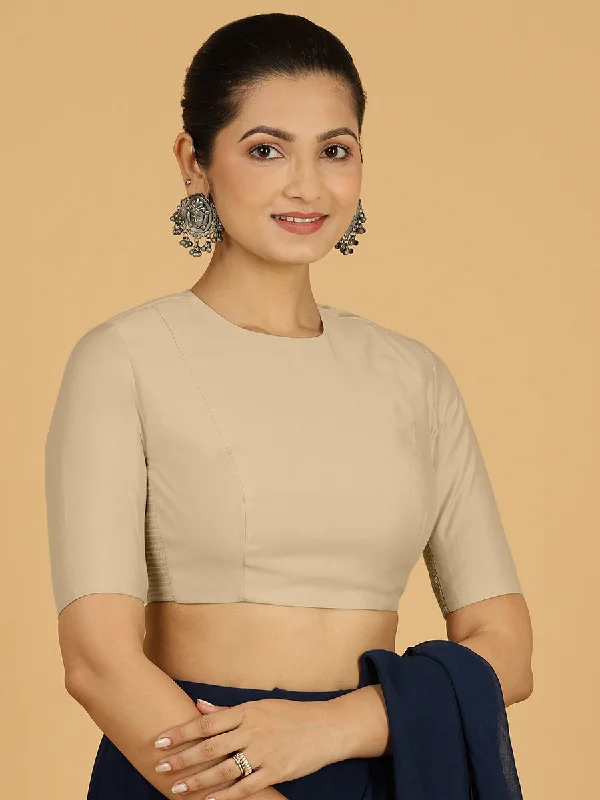 Amisha x Rozaana | Elbow Sleeves Saree Blouse in Oyster Grey