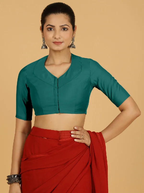 Pallavi x Rozaana | Elbow Sleeves Saree Blouse in Peacock Green