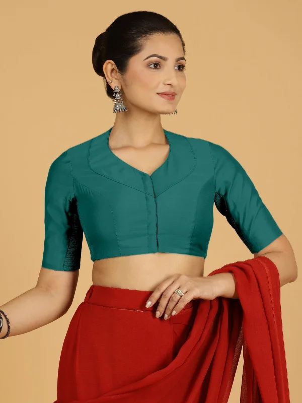 Pallavi x Rozaana | Elbow Sleeves Saree Blouse in Peacock Green