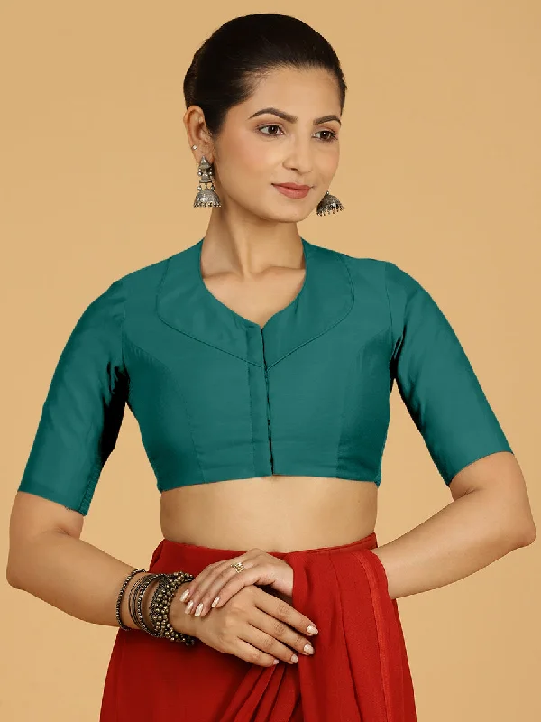 Pallavi x Rozaana | Elbow Sleeves Saree Blouse in Peacock Green