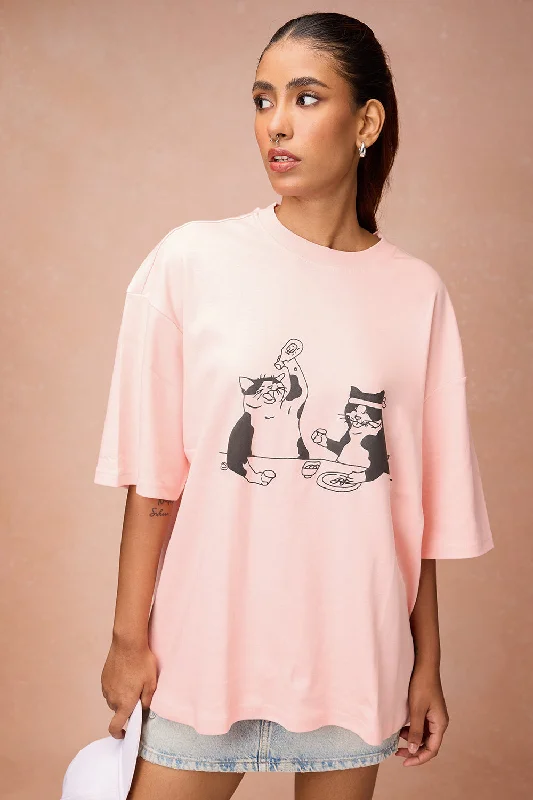 Women's Two Cats Behind Me Pink T-Shirt