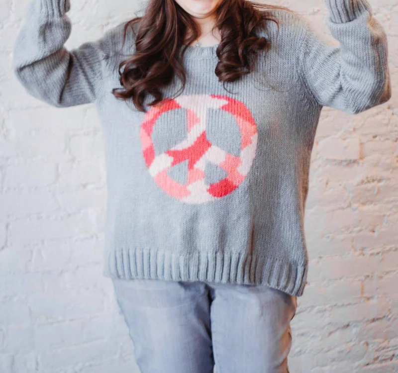 Camo Peace Sign Sweater In Grey