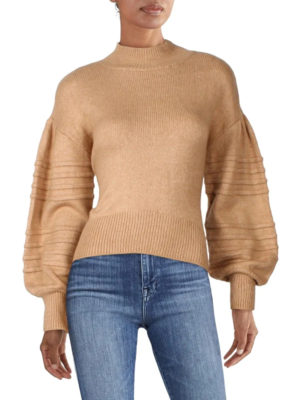 Womens Cropped Knit Mock Turtleneck Sweater