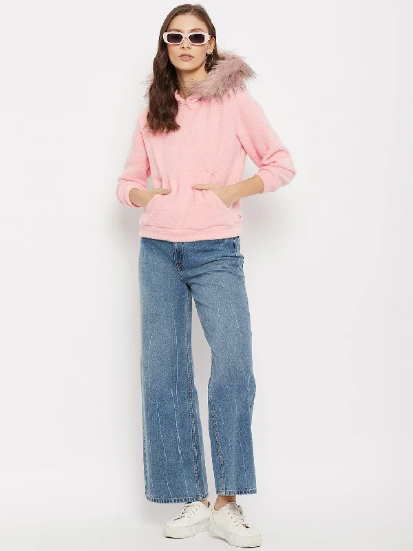 Madame Faux Fur Hood Pink Sweatshirt