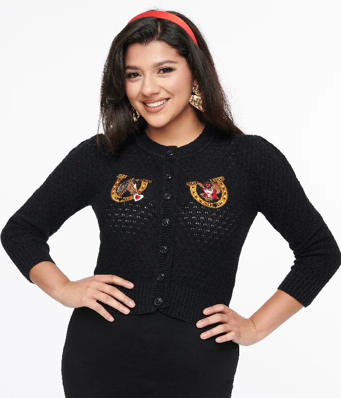 1950s Black Love At The Ranch Cropped Cardigan