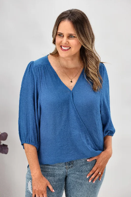 Gloss by Shine On Laina Wrap Front Blouse Blue