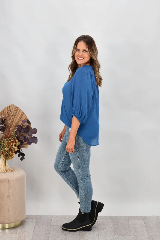 Gloss by Shine On Laina Wrap Front Blouse Blue