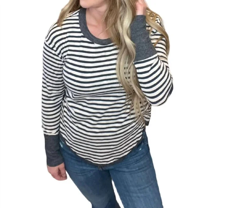 Lana Stripe Long Sleeve Top In Charcoal