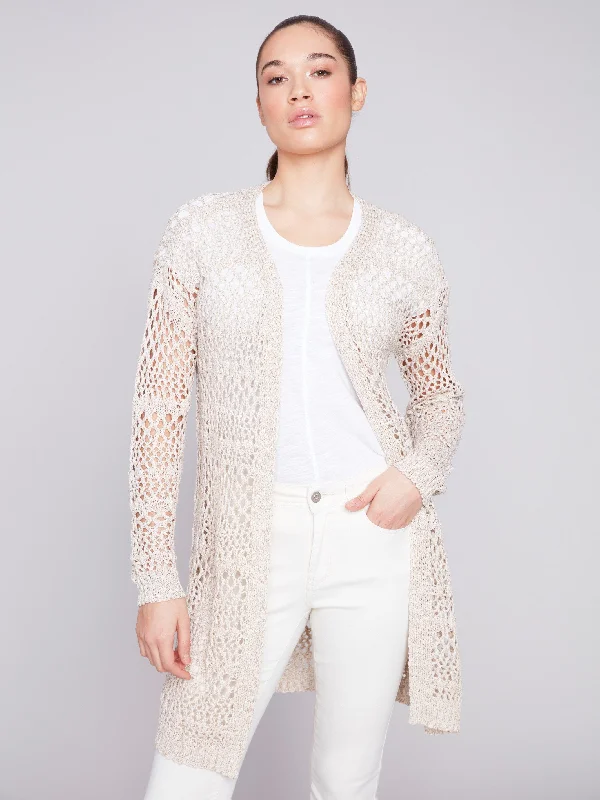 Long Knit Crochet Cardigan - Beige