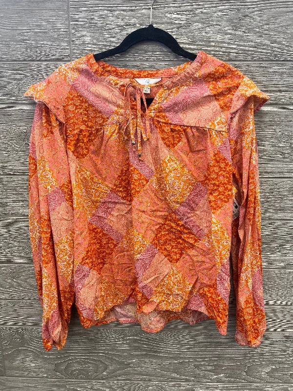 Orange & Pink Blouse Long Sleeve Time And Tru, Size Xl