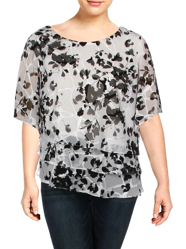 Plus Womens Tiered Bell Sleeve Blouse