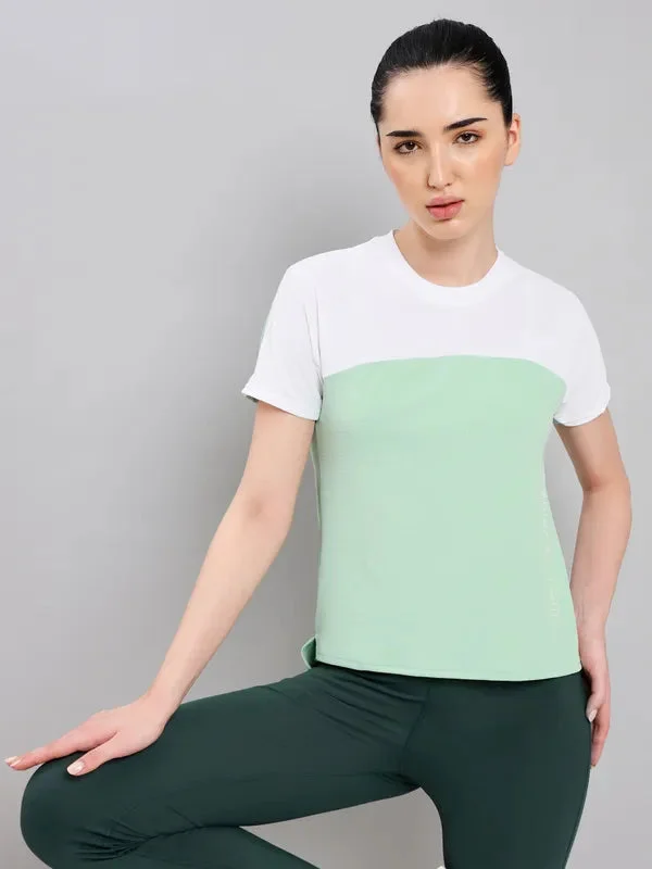 Women Colorblock Slim Fit Crew Neck T-shirt with TECHNO COOL+