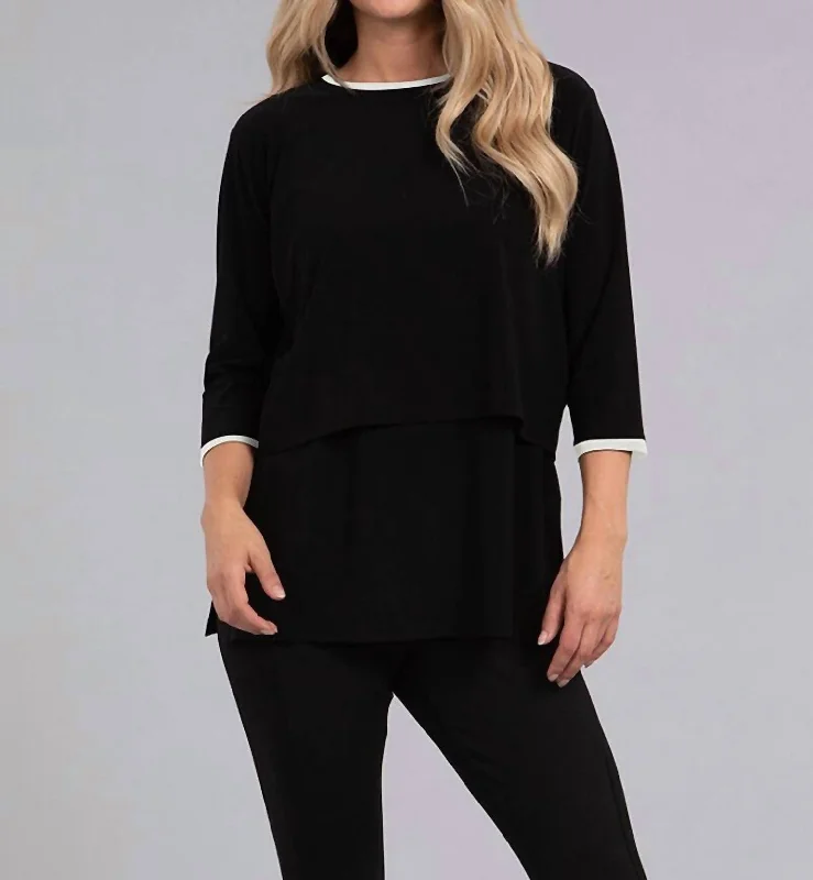 Tipped Go To Cropped T Cropped Sleeve Top In Black/ivory