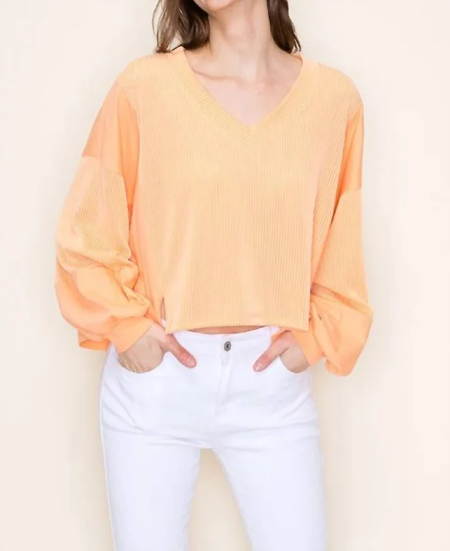 Vee Neck Bubble Sleeve In Orange