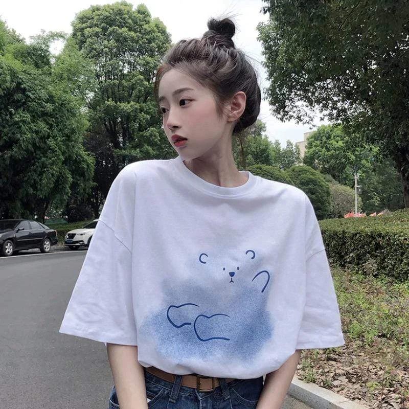 Women's Kawaii Bear Printed Loose T-shirt