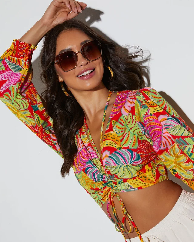 Kama Tropical Ruched Long Sleeve Top