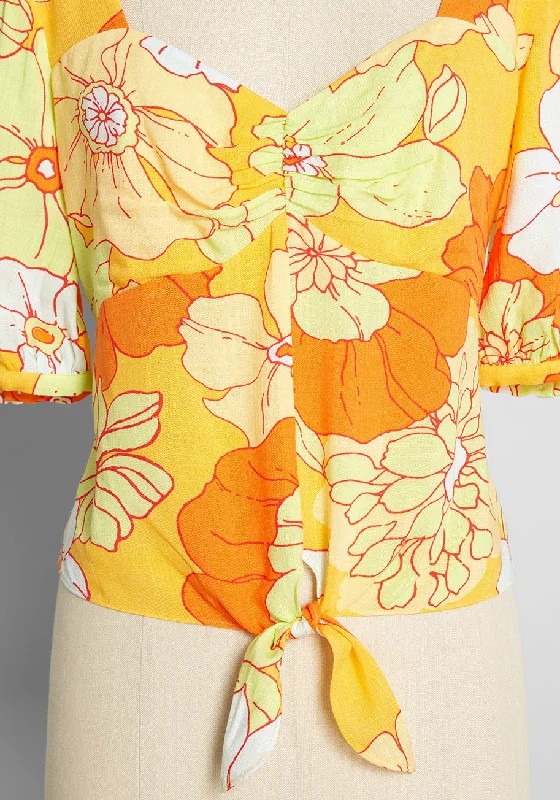 Seaside Cottage Getaway Tie-Front Top in Honolulu Floral