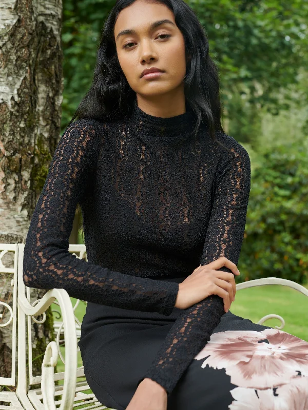 Black Lace High Neck Top