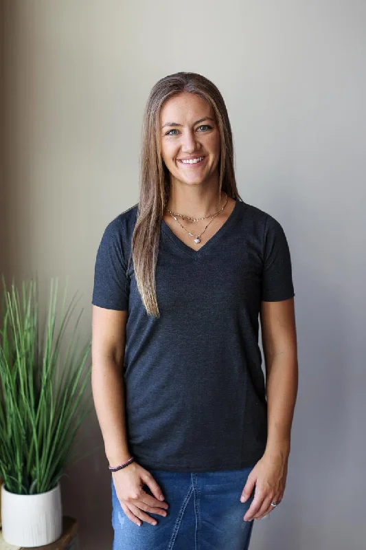 Charcoal V-Neck Short Sleeve Top • S or XL