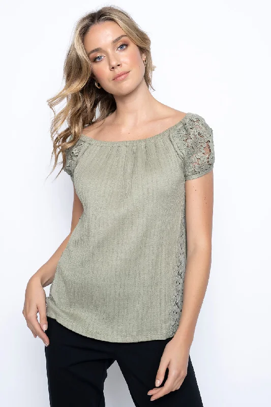 Cold-Shoulder Lace Trim Top