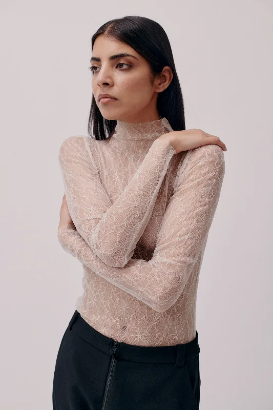 Turtleneck Lace Top (Oyster)