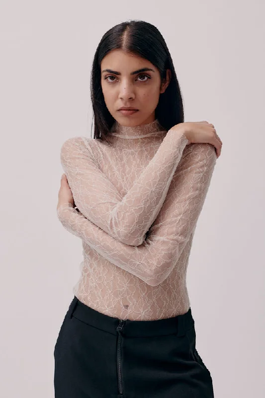 Turtleneck Lace Top (Oyster)