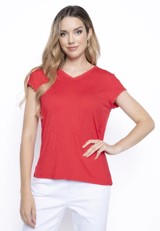 Lace Trim V-Neck Top