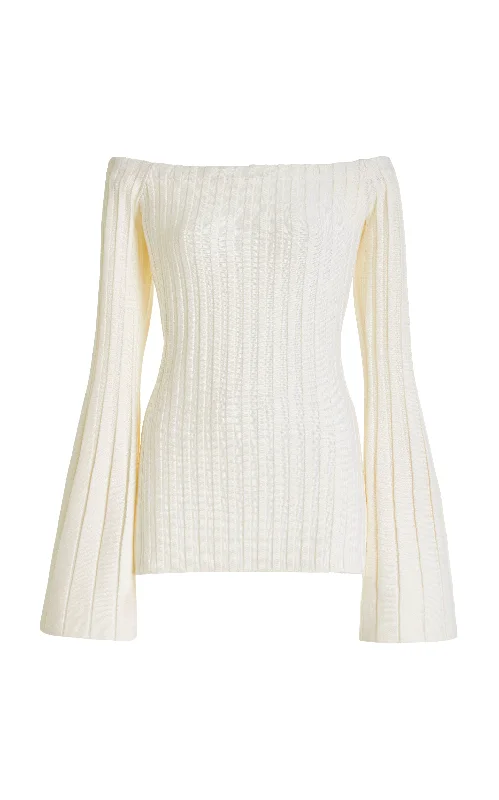 Nelson Knit Sweater in Ivory Merino Wool Cashmere