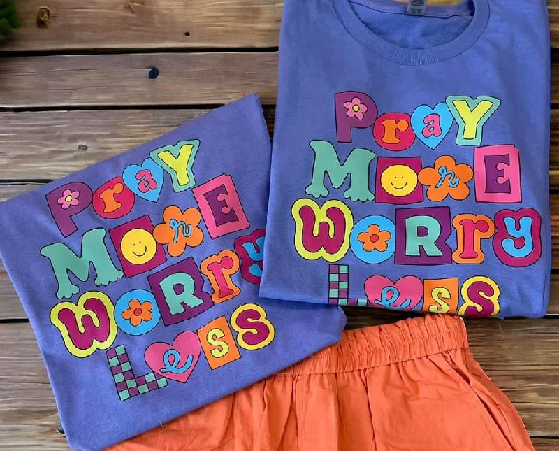 Pray More Worry Less purple tee