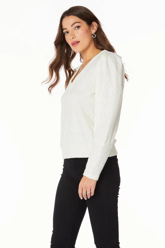 V-NECK TOP WITH SHIRRED SLEEVES