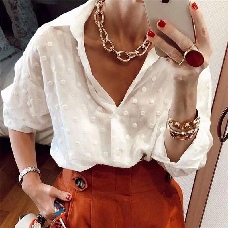 Blouses Elegant Long Sleeve White OL Blouse