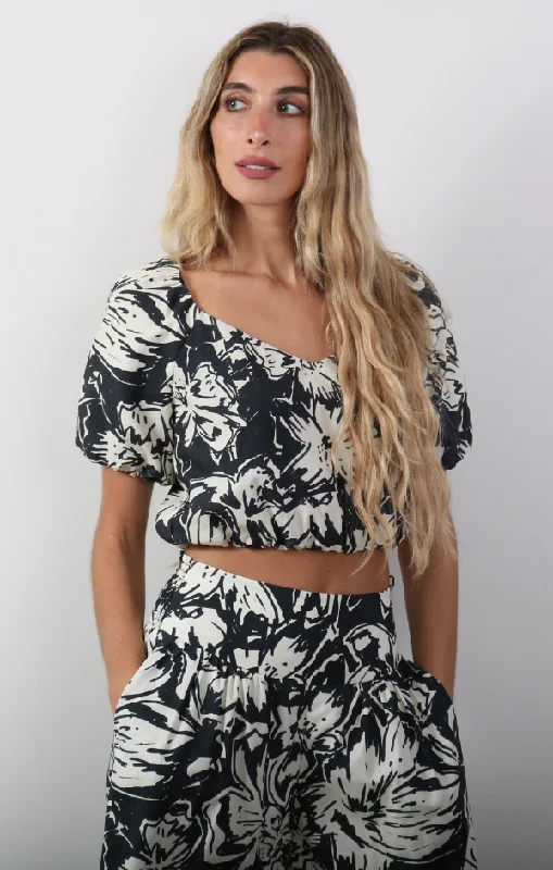 Cade Woodblock Floral Bubble Top