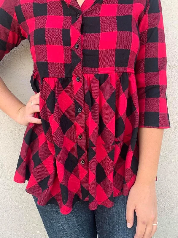 Crazy Train Penny Plaid Ruffle Top