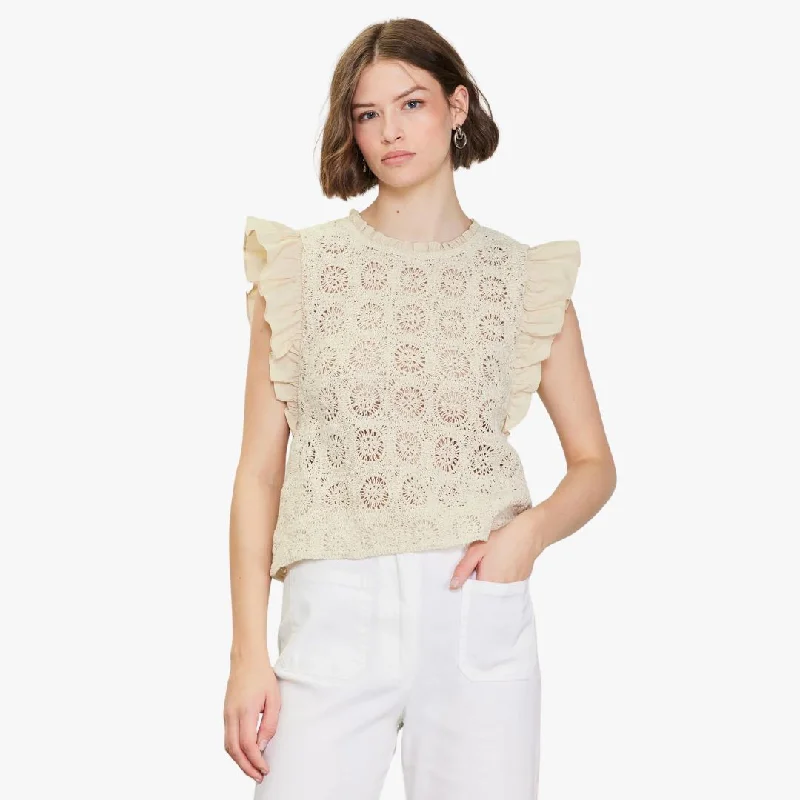 Crochet Flutter Sleeve Top (Neutral)