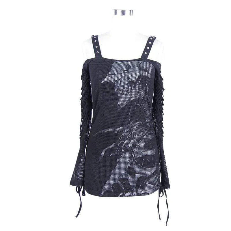 Women's Digital Printed Mesh Sleeved Ruched Top