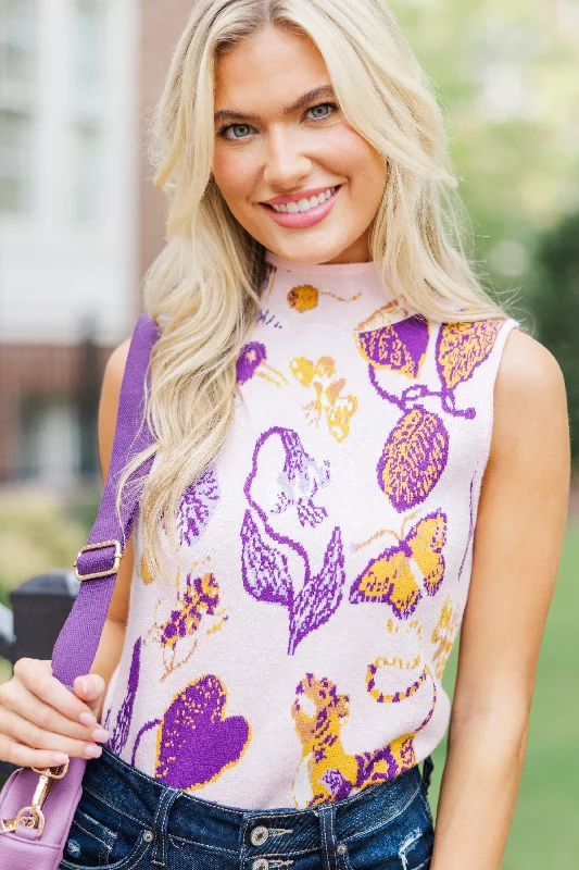 Fate: Tell It All Purple Printed Sleeveless Sweater