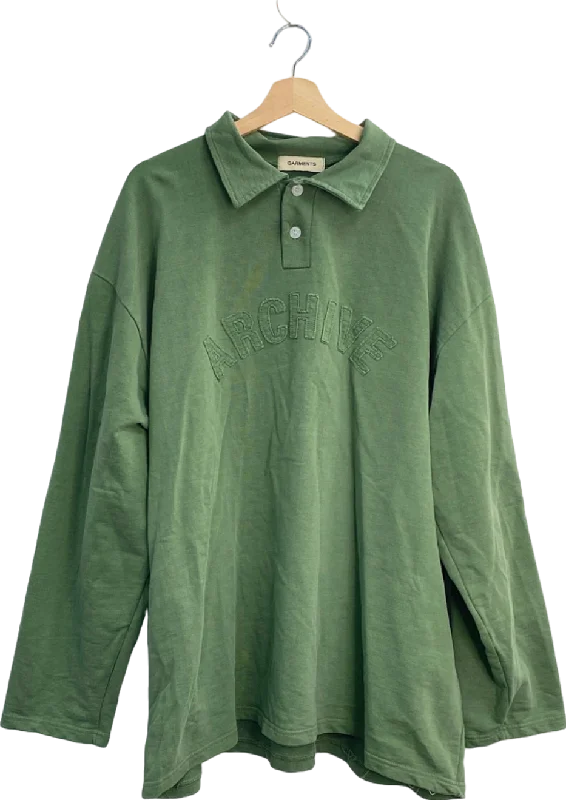 Garments Green Archive Long Sleeve Polo UK M