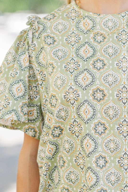 How I Feel Sage Green Medallion Blouse