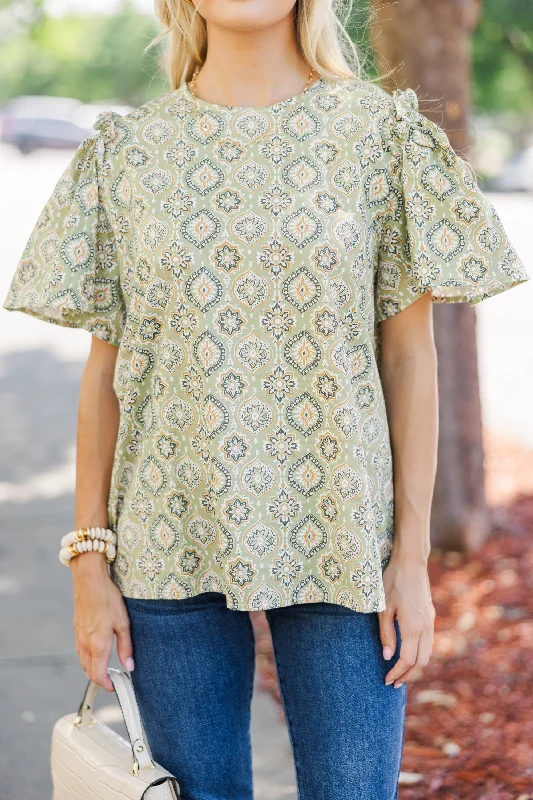 How I Feel Sage Green Medallion Blouse