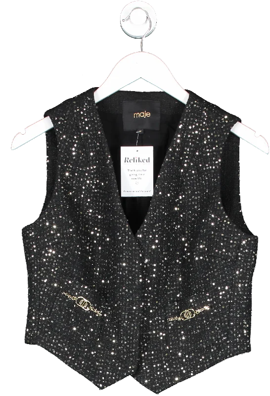 Maje Black Sequin Embellished Waist Coat UK 10