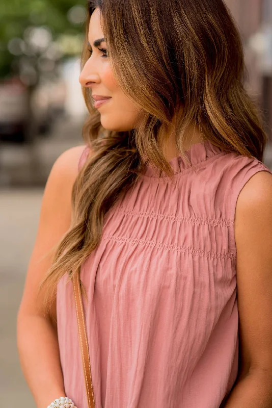 Pleated Bib Cinched Neck Tank