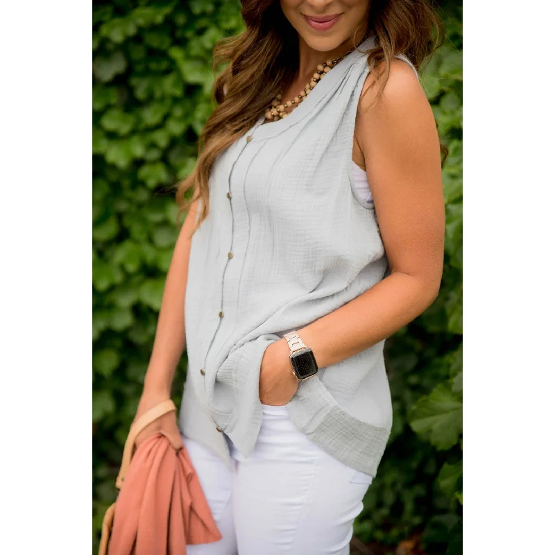 Relaxed Button Up Dressy Tank