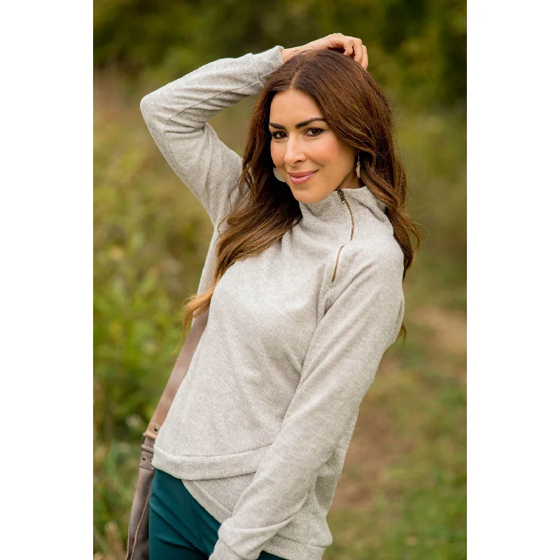 Ribbed & Zipped Textured Sweatshirt