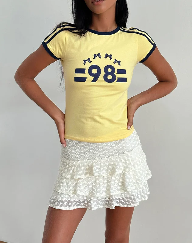 Salda Tee in Lemonade with Navy Binding and '98' Emb