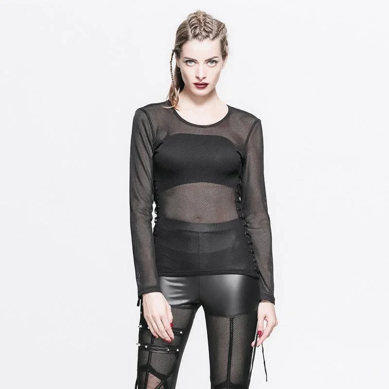 Women's Sheer Mesh Cross Hatch Top