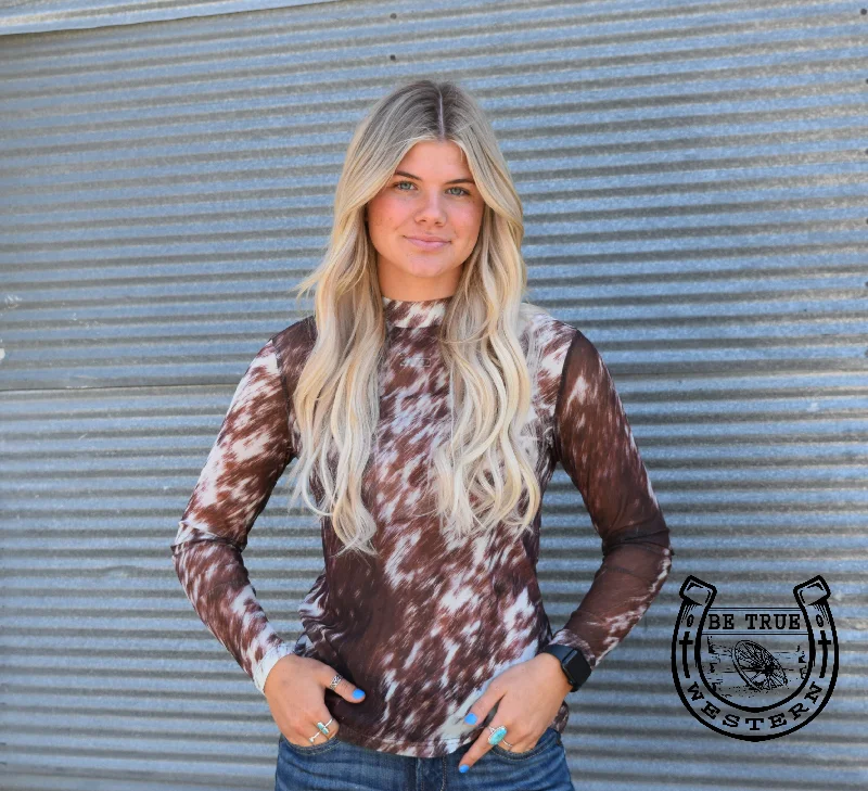 The Up in Texas Cowhide Mesh Top