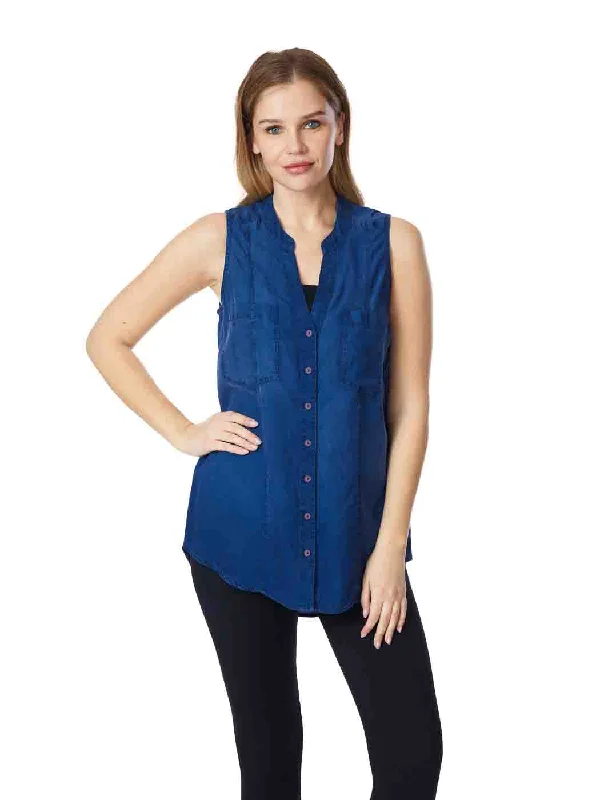 Tianello ""Winston"" Light Weight TENCEL™ Denim Chambray, Sleeveless ""Savoir"" Blouse