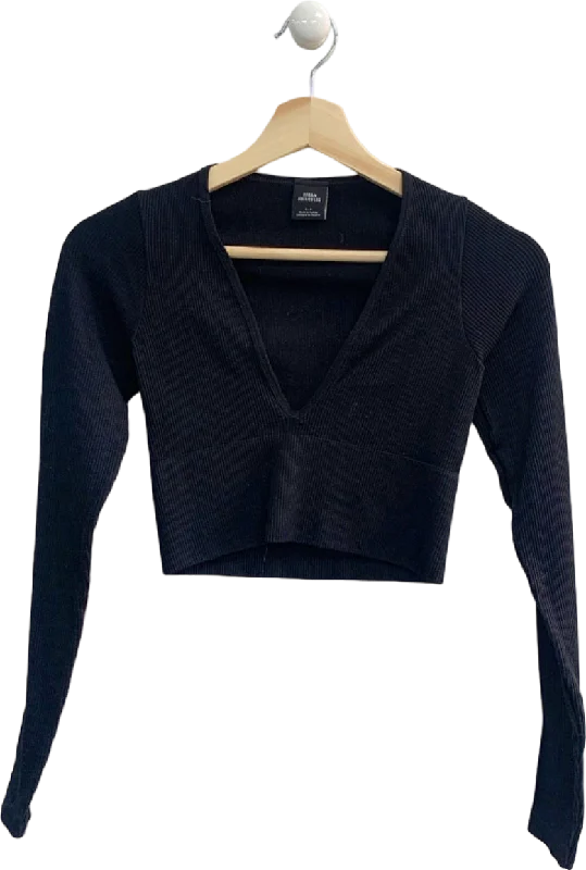 Urban Outfitters Black Cropped V-Neck Long Sleeve Top S